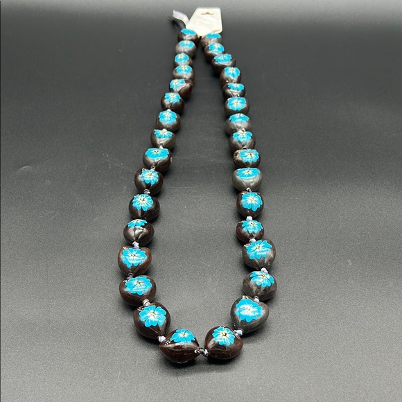 Jewelry - Handmade Hibiscus Kukui Nut Lei - Brown/Blue